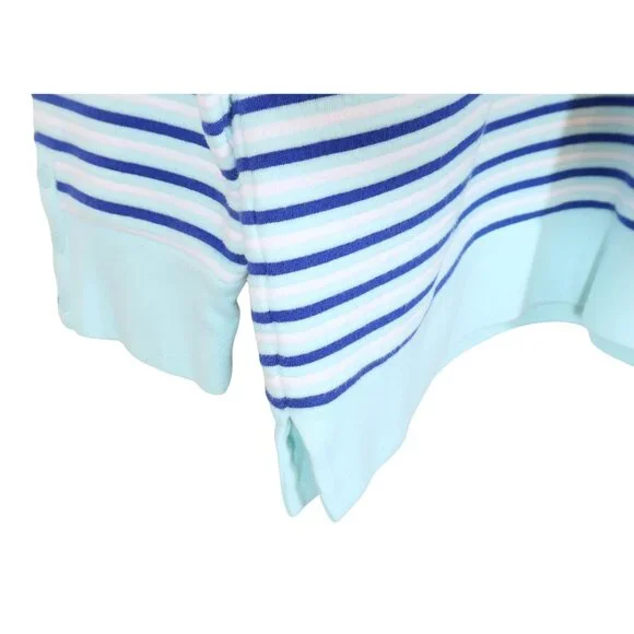 T BY TALBOTS Textured Stripe Button Cuff Mock Neck Sweatshirt Size XL Blue Aqua - Picture 4 of 7